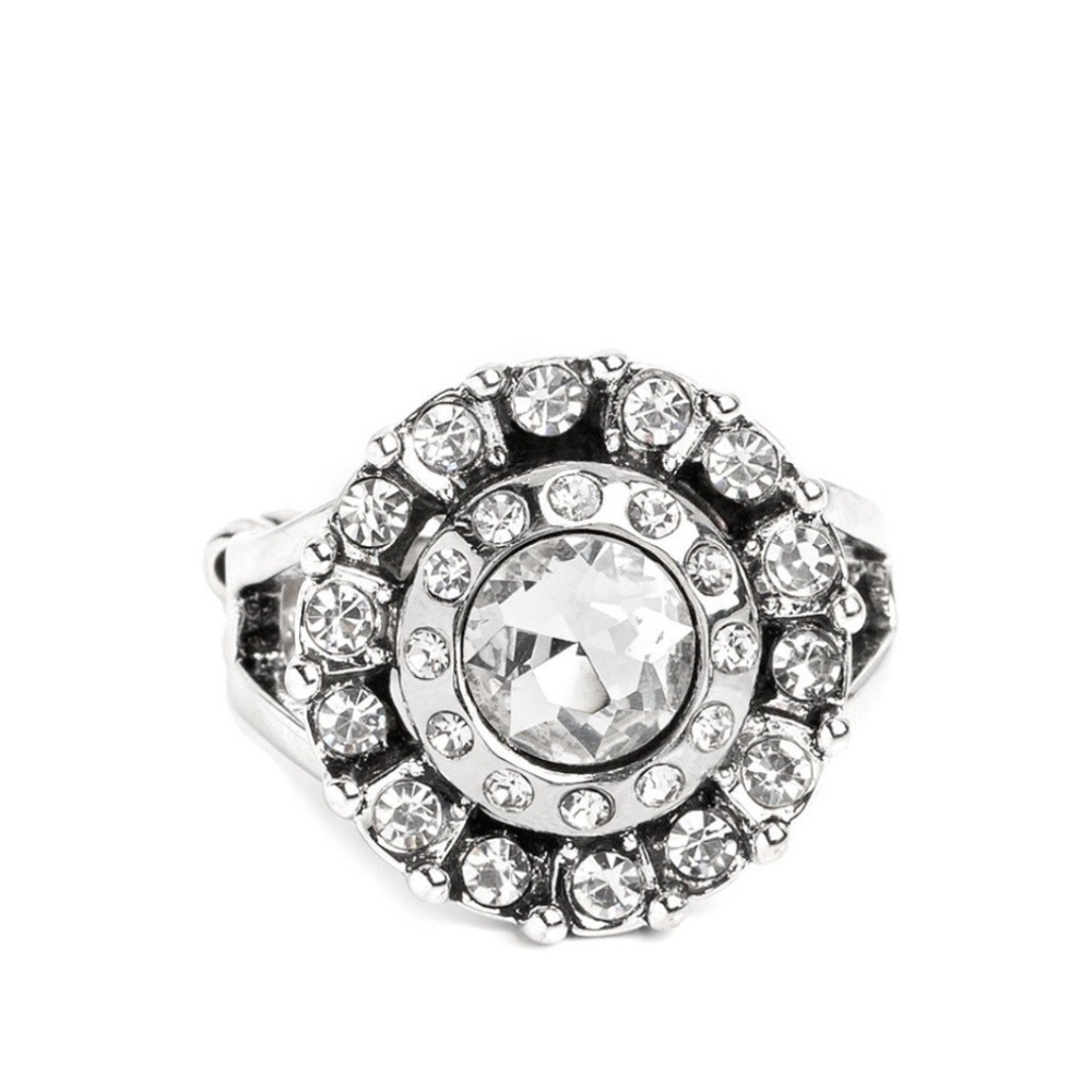Paparazzi Silver and White Ring with Ornamental Design Twinkling Trance Jewelry